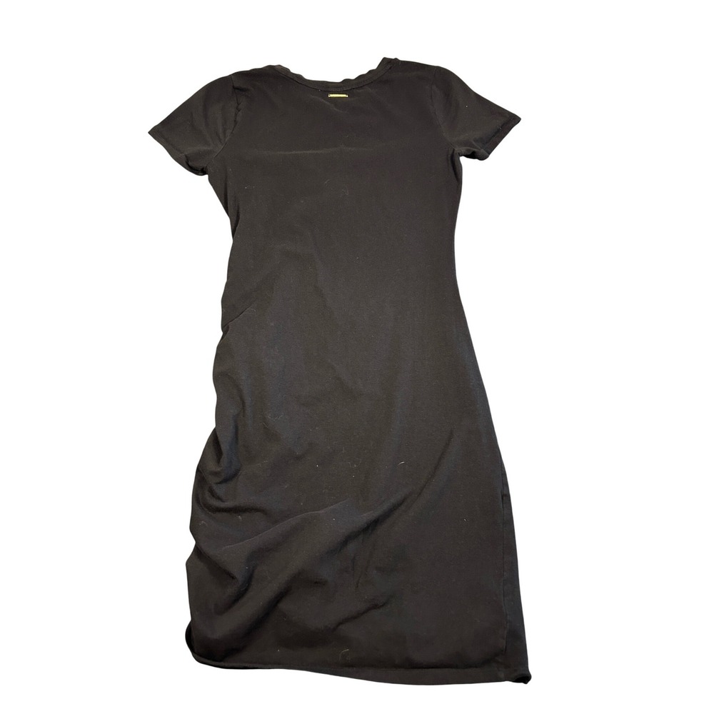 Michael Kors Womens Black Side Ruched T-Shirt Midi Dress Gold MK Logo Medium - Picture 2 of 10